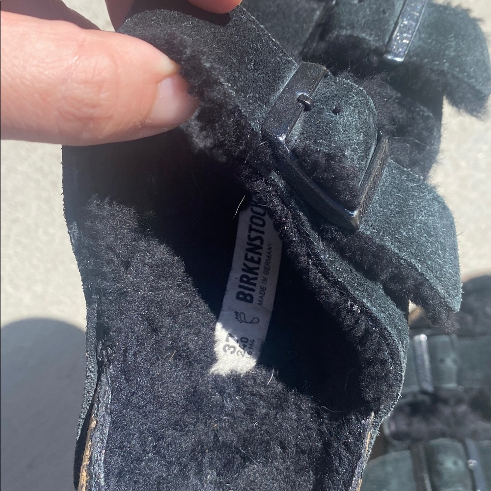 Birkenstock Black Furry Double Buckle Slide - Picture 7 of 11